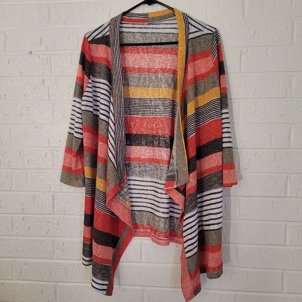coral striped flowy taupe funky colorful duster